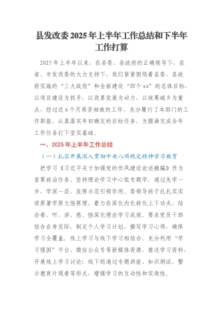县发改委2025年上半年工作总结和下半年工作打算