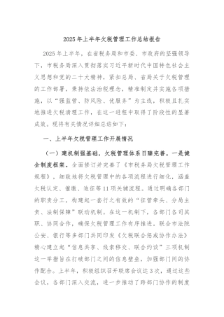 2025年上半年欠税管理工作总结报告