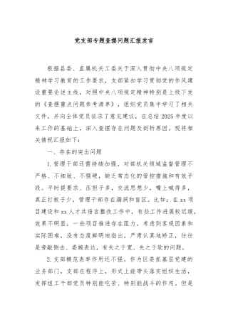 党支部专题查摆问题汇报发言