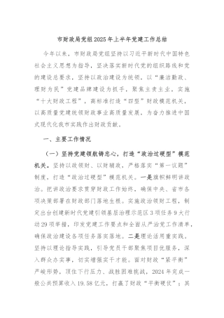 市财政局党组2025年上半年党建工作总结