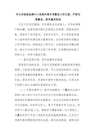 市公共检验检测中心违规吃喝专项整治工作汇报：严抓吃喝整治，筑牢廉洁防线