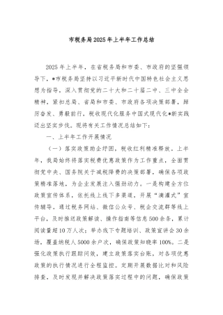 市税务局2025年上半年工作总结