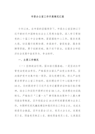 市委办公室工作开展情况汇报