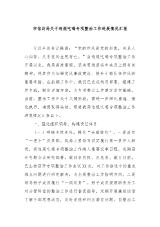 市信访局关于违规吃喝专项整治工作进展情况汇报