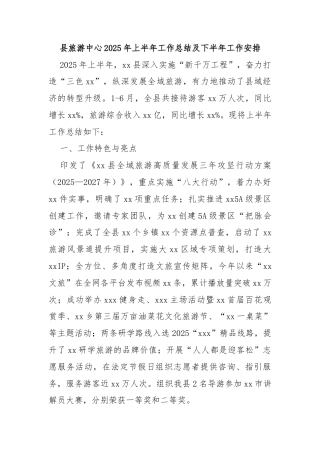 县旅游中心2025年上半年工作总结及下半年工作安排