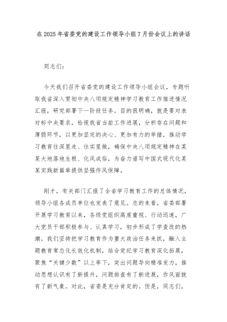 在2025年省委党的建设工作领导小组7月份会议上的讲话