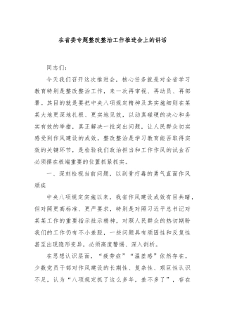 在省委专题整改整治工作推进会上的讲话