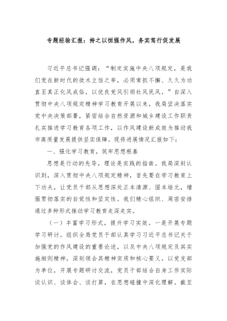 专题经验汇报：持之以恒强作风，务实笃行促发展
