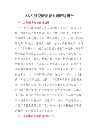 XXX县经济发展专题研讨报告