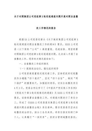 关于对照集团公司党组第X轮巡视通报问题开展对照自查整改工作情况的报告