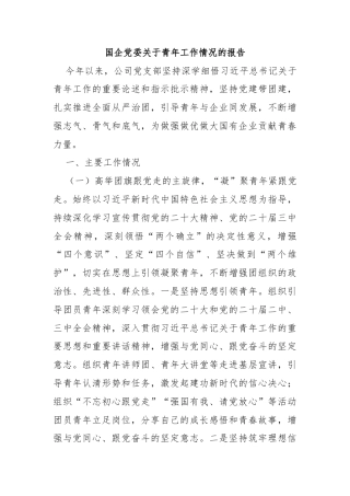国企党委关于青年工作情况的报告
