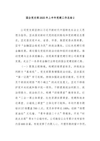 国企党支部2025年上半年党建工作总结2
