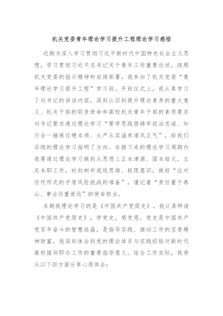 机关党委青年理论学习提升工程理论学习感悟