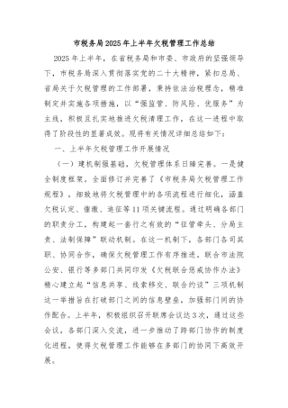 市税务局2025年上半年欠税管理工作总结