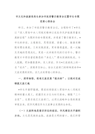 市文化和旅游局局长参加市政府警示教育会议暨市长专题党课心得体会