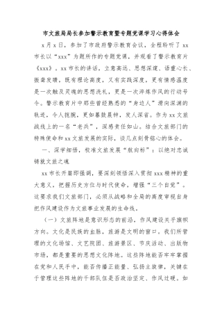 市文旅局局长参加警示教育暨专题党课学习心得体会