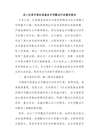 县人社局开展社保基金专项整治行动情况报告