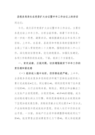 县税务局局长在党委扩大会议暨半年工作会议上的讲话