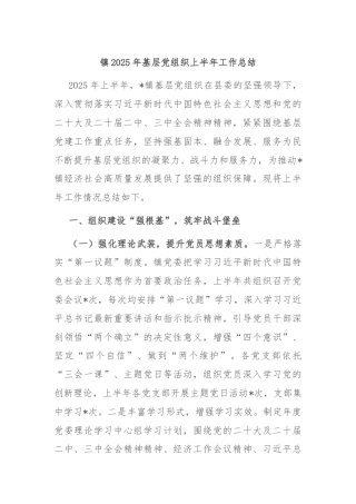 镇2025年基层党组织上半年工作总结