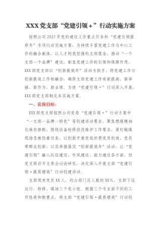 XXX党支部“党建引领＋”行动实施方案