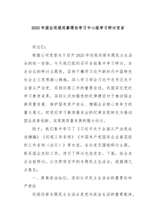 2025年国企巡视巡察理论学习中心组学习研讨发言