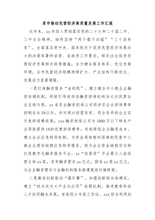 某市推动民营经济高质量发展工作汇报