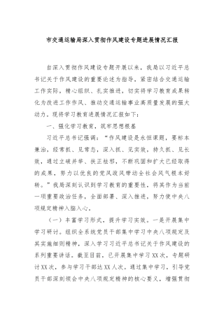 市交通运输局深入贯彻作风建设专题进展情况汇报