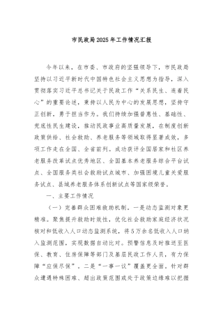市民政局2025年工作情况汇报