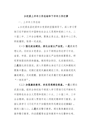 乡纪委上半年工作总结和下半年工作打算
