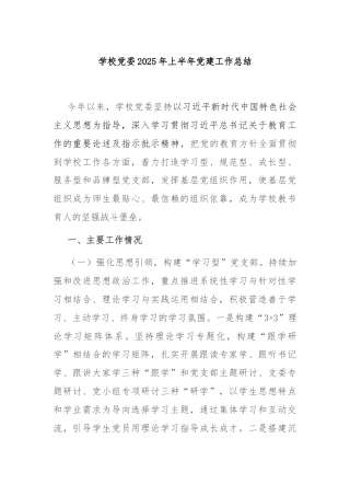 学校党委2025年上半年党建工作总结