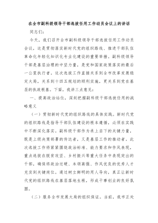 在全市副科级领导干部选拔任用工作动员会议上的讲话