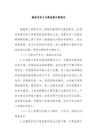 镇领导班子专题查摆问题清单
