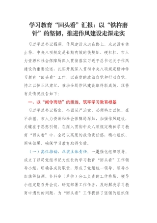 学习教育“回头看”汇报：以“铁杵磨针”的坚韧，推进作风建设走深走实
