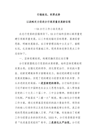 分行工作小结及亮点