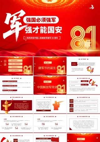 强国必须强军军强才能国安PPT八一建军节热烈庆祝建军98周年专题课件