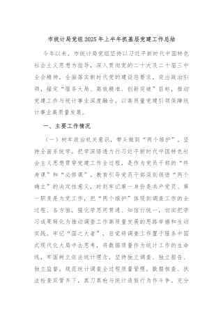 市统计局党组2025年上半年抓基层党建工作总结