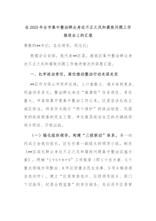 在2025年全市集中整治群众身边不正之风和腐败问题工作推进会上的汇报