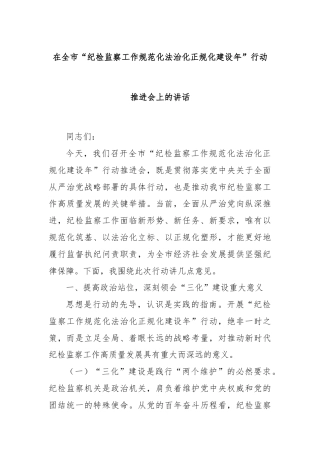 在全市“纪检监察工作规范化法治化正规化建设年”行动推进会上的讲话