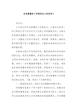 在巡察整改工作推进会上的讲话3