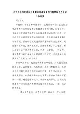 在中央生态环境保护督察通报典型案例问题整改专题会议上的讲话