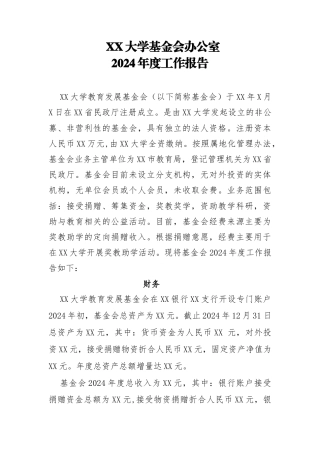 XX大学基金会办公室2024年度工作报告