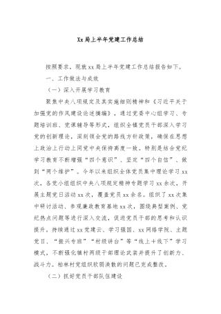 Xx局上半年党建工作总结