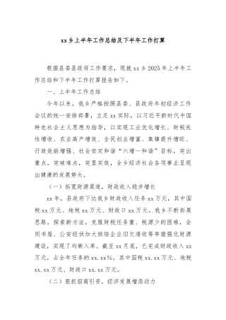 xx乡上半年工作总结及下半年工作打算