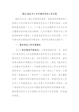 国企2025年上半年意识形态工作汇报