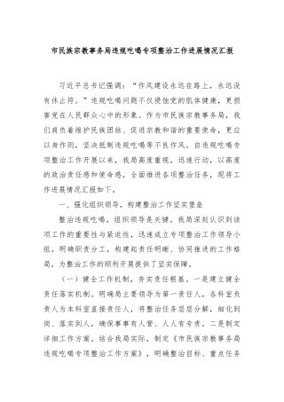 市民族宗教事务局违规吃喝专项整治工作进展情况汇报