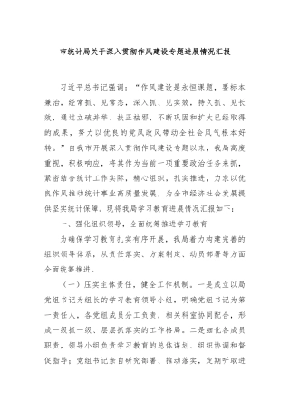 市统计局关于深入贯彻作风建设专题进展情况汇报