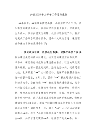 乡镇2025年上半年工作总结报告