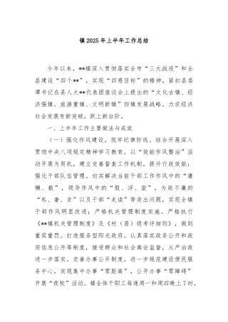 镇2025年上半年工作总结