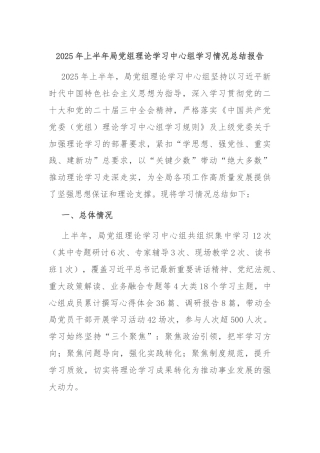 2025年上半年局党组理论学习中心组学习情况总结报告