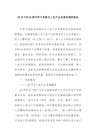 XX关于赴XX等市学习考察无人机产业发展的调研报告